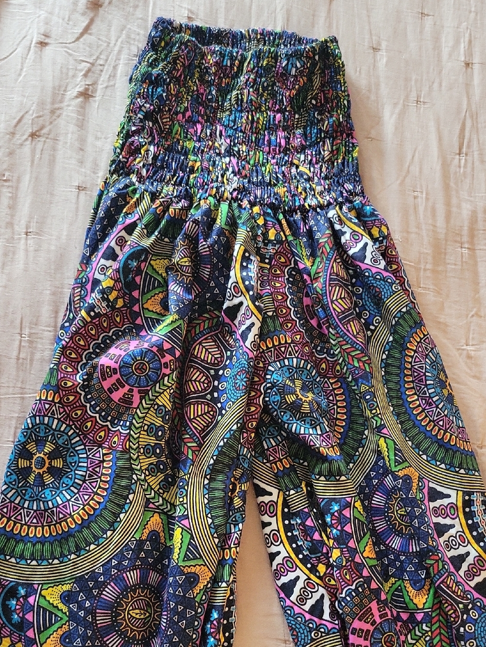 Colorful Boho Hippie Festival Smocked Waist Harem Pants